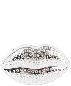 Rhinestone Metallic Lips Clutch Crossbody Bag LGZ101 SILVER